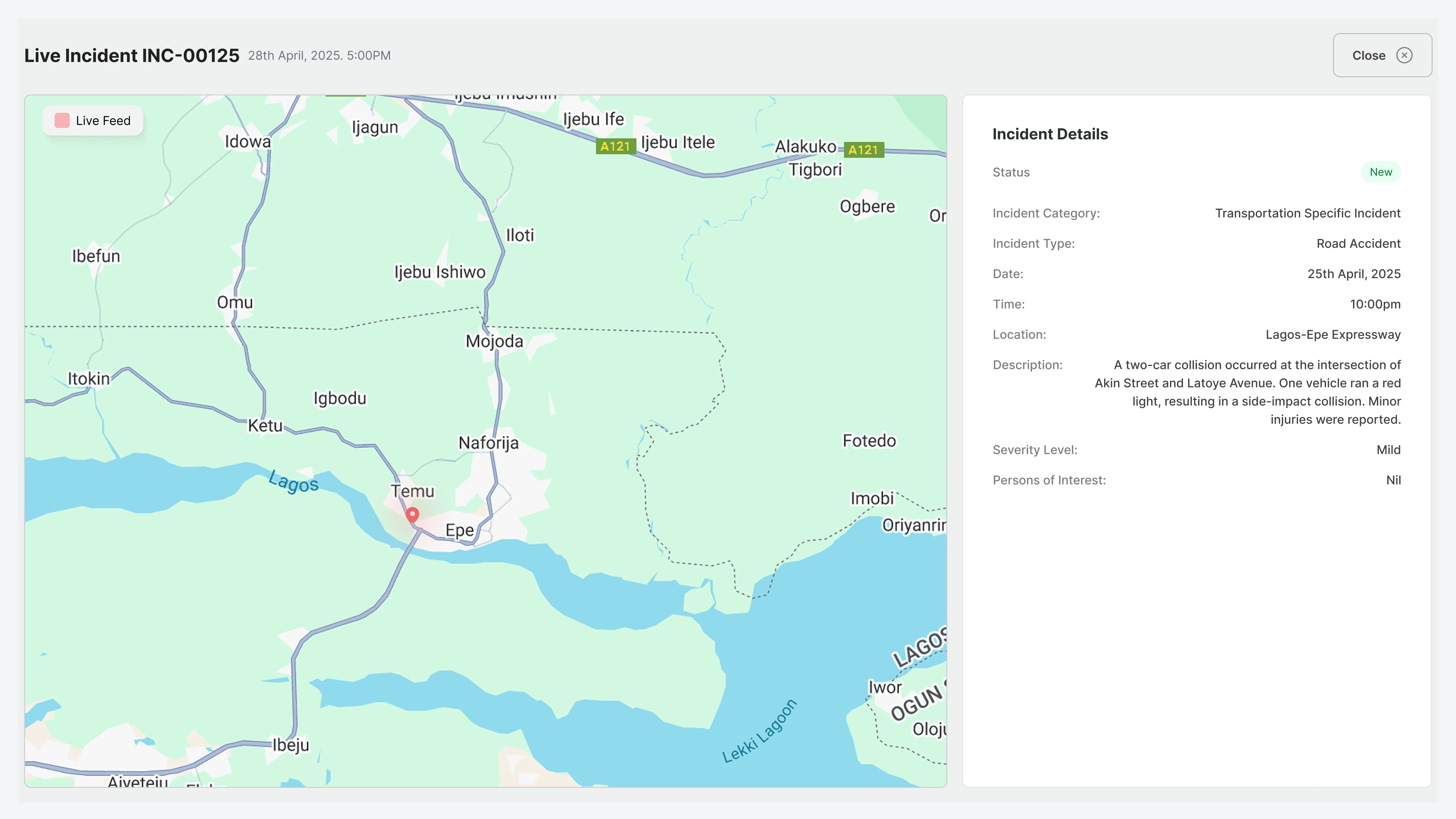 ECCRS incident analytics screen